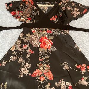 Vintage Byerwear Too women’s black floral midi dress. Size 9